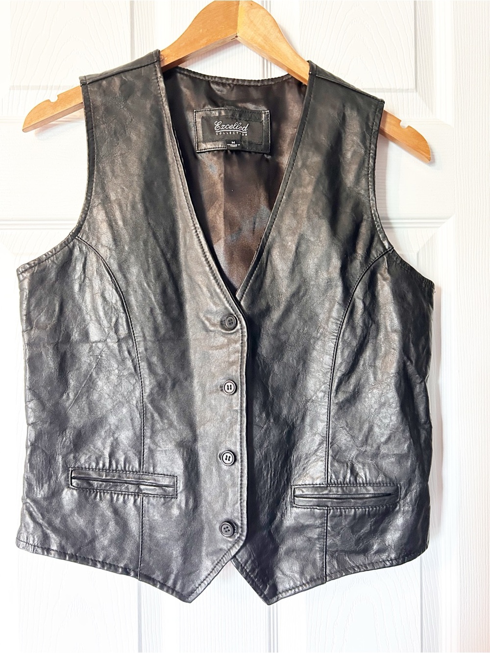 Black vintage Excelled Collection leather Biker vest with Buttons